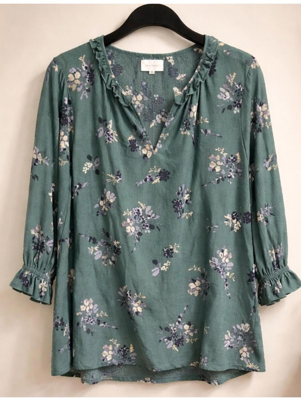 Melloday Floral Print Ruffle Trim Blouse Size 1X